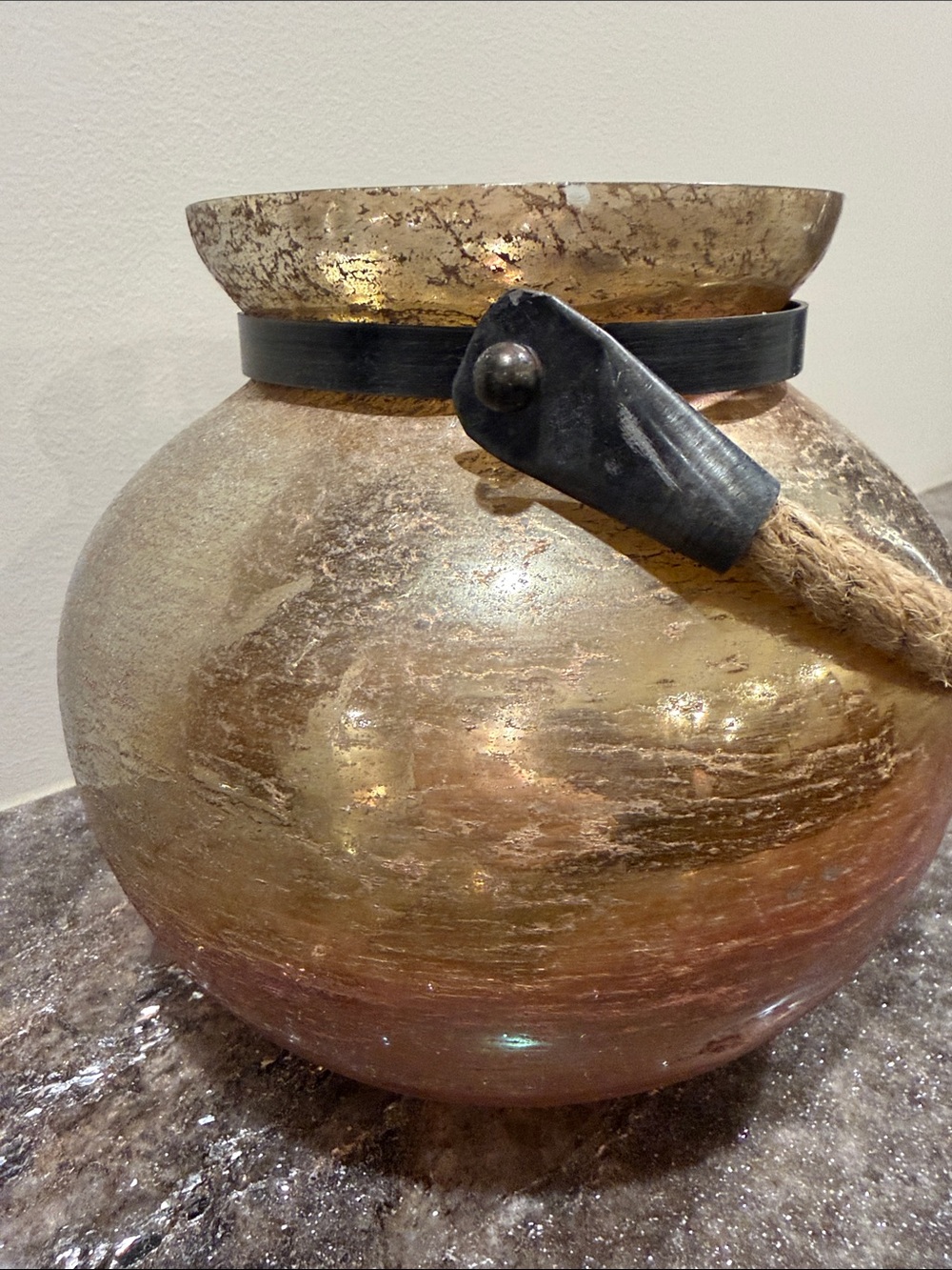 Rustic Brown Glass Vase with Rope Handle - Picture 3 of 3